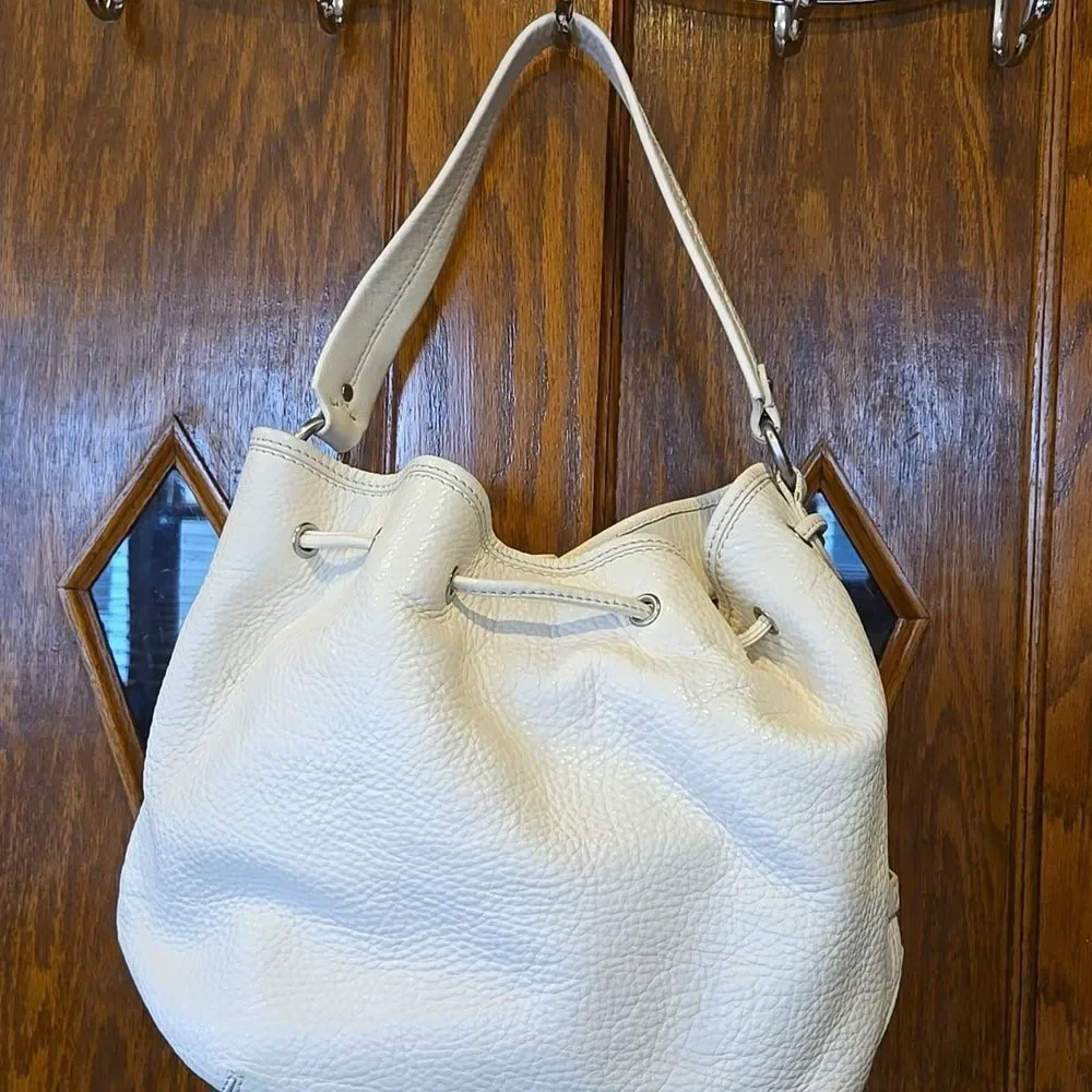 Cole Haan Elegant White Ivory Leather Bucket Bag
